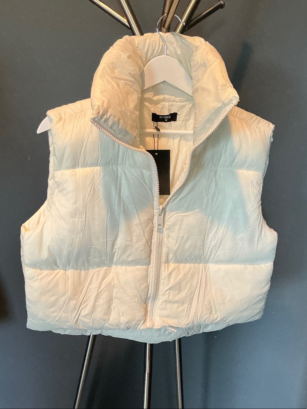 Cropped Cream Quilted Puffer Vest - Women's Sleeveless Jacket